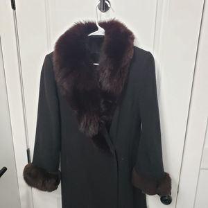 Long black fur lined coat